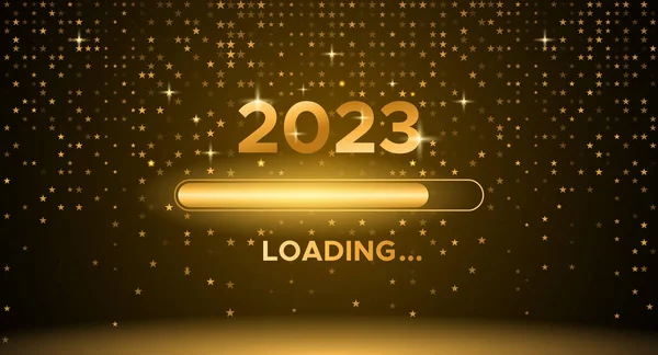Happy New Year Banner 2023 Loading Holiday Vector Illustration Golden — Wektor stockowy
