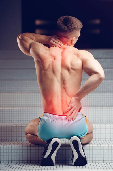 Injured Spine Young Handsome Muscular Athlete Having Spine Pain Sport Stock Picture