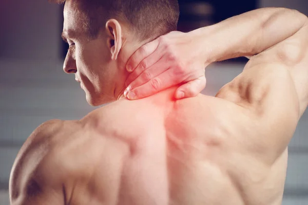 Injured Neck Young Handsome Muscular Athlete Having Neck Pain Sport Royalty Free Stock Images