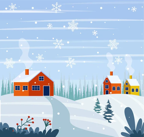 Vettore Paesaggio Invernale Senza Soluzione Continuità Biglietto Natale — Vettoriale Stock