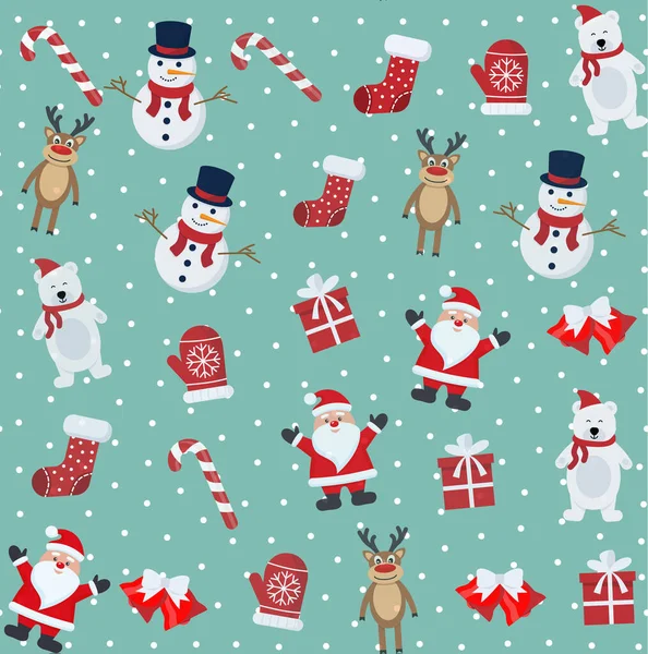 Natal Sem Costura Padrão Com Boneco Neve Renas Papai Noel —  Vetores de Stock