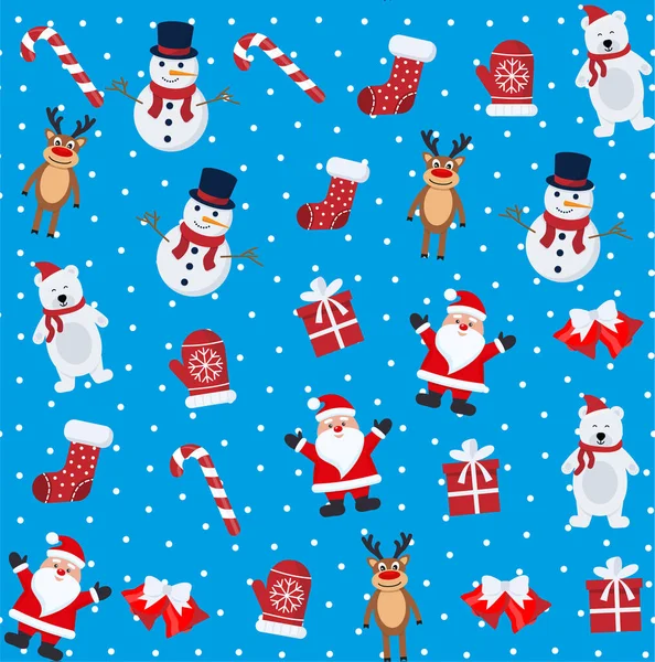 Різдвяний Безшовний Візерунок Сніговиком Північним Оленем Санта Клаусом — стоковий вектор