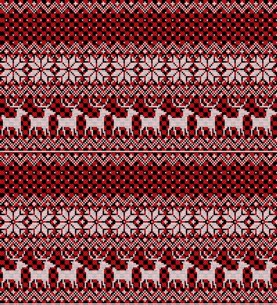Knitted Christmas New Year Pattern Buffalo Plaid Wool Knitting Sweater — Stock Vector