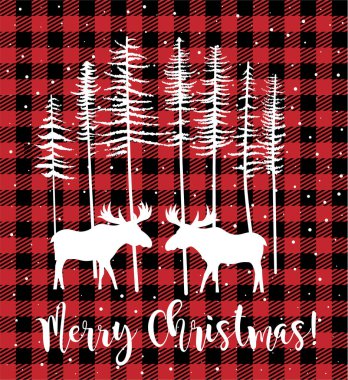 Buffalo Ekoseli 'nde Noel ve Yeni Yıl deseni. Tasarım ve yazdırma için şenlikli arkaplan