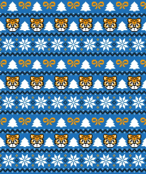 Вязание Рождество Новый Год Тигр Дизайн Шерстяного Свитера Обои Оберточная — стоковый вектор