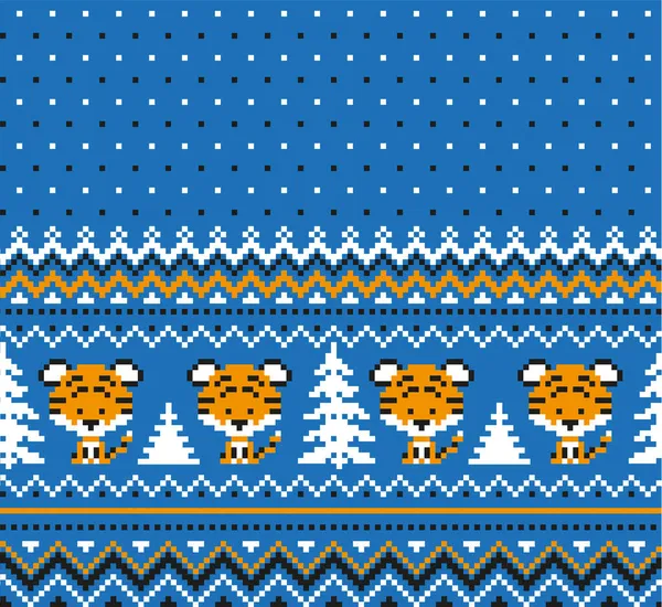 Padrão Natal Ano Novo Malha Tigre Camisola Tricô Design Papel — Vetor de Stock