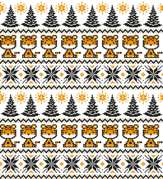 Вязание Рождество Новый Год Тигр Дизайн Шерстяного Свитера Обои Оберточная — стоковый вектор