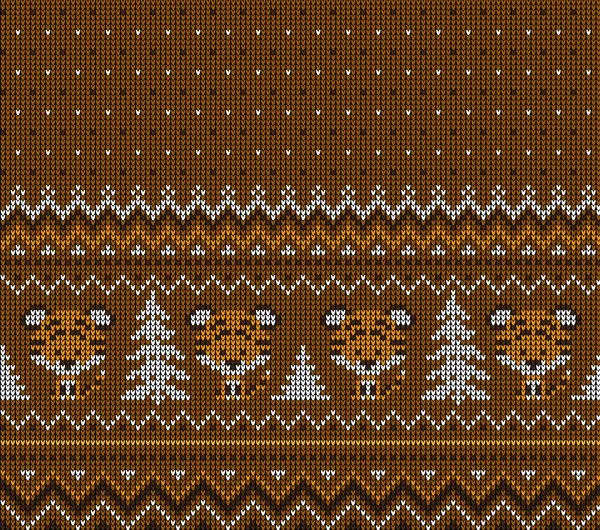 Motif Tricoté Noël Nouvel Tigre Conception Pull Tricoter Laine Papier — Image vectorielle