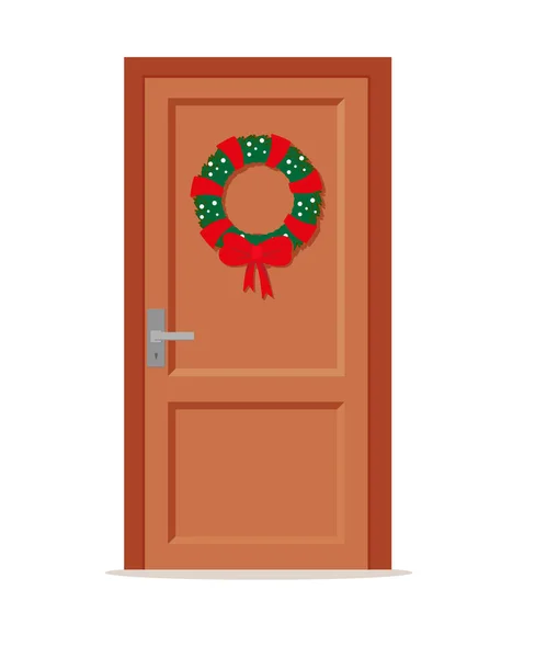 Χριστουγεννιάτικη Κάρτα Πανό Παράθυρο Και Πόρτα Διακοσμημένα Για Χριστούγεννα Ζεστασιά — Διανυσματικό Αρχείο