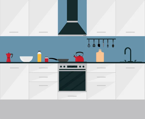 Cocina Interior Con Muebles Ilustración Vector Estilo Plano Eps — Vector de stock