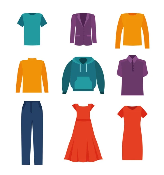 Woman Man Clothes Accessories Collection Fashion Wardrobe Vector Color Illustration — ストックベクタ