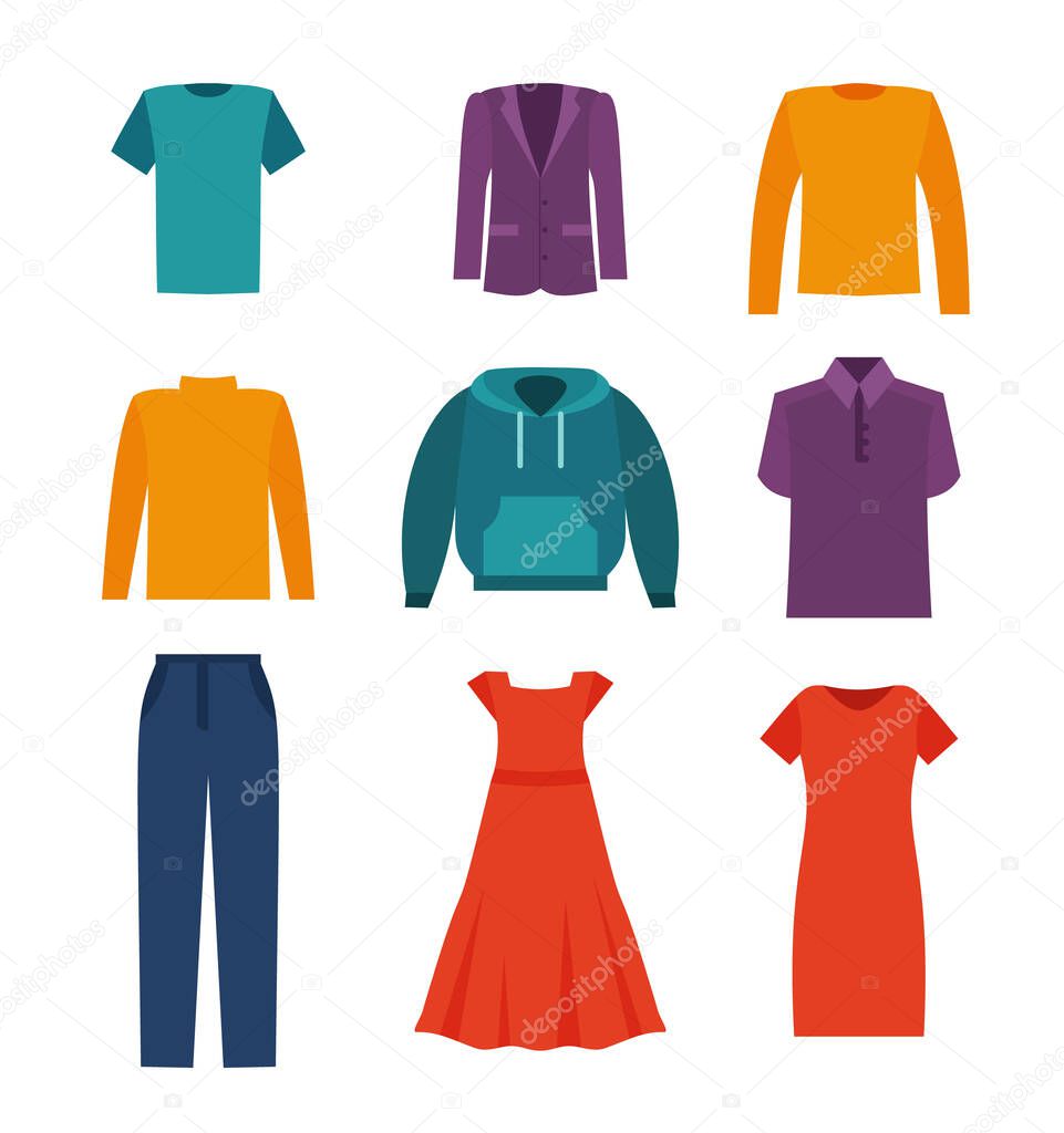 Woman and man clothes and accessories collection - fashion wardrobe - vector color illustration Eps 10