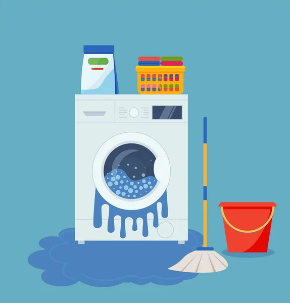 Washing Machine Which Water Flows Vector Illustration Flat Style Eps — Stockový vektor