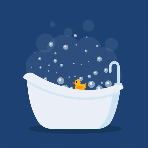 Bathtub Full Bubble Foam Bath Interior Flat Illustration Eps — ストックベクタ