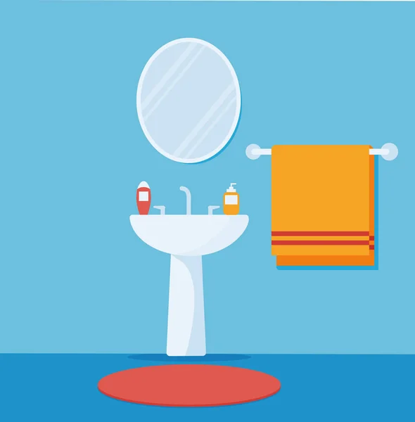 Modern Interior Bathroom Sink Mirror Flat Vector Illustration — ストックベクタ