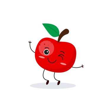 Sevimli mutlu elma karakteri. Düz stil ile komik meyve simgesi. 10 saniye.