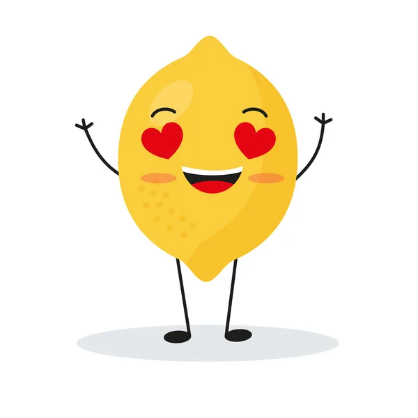 Schattig Vrolijk Citroen Karakter Grappig Fruit Emoticon Platte Stijl Personen — Stockvector