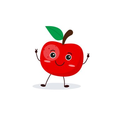Sevimli mutlu elma karakteri. Düz stil ile komik meyve simgesi. 10 saniye.