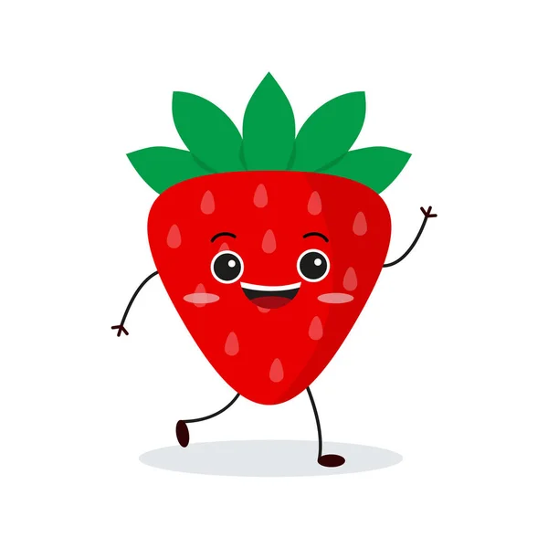 Χαριτωμένος Χαρακτήρας Φράουλα Αστείο Emoticon Φρούτων Επίπεδο Στυλ Eps — Διανυσματικό Αρχείο
