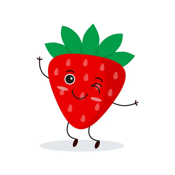 Χαριτωμένος Χαρακτήρας Φράουλα Αστείο Emoticon Φρούτων Επίπεδο Στυλ Eps — Διανυσματικό Αρχείο