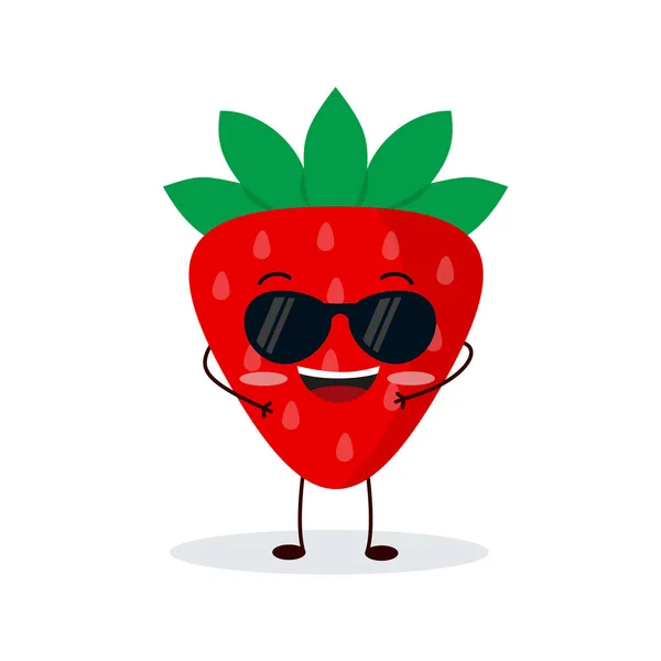 かわいい幸せなイチゴのキャラクター フラットスタイルで面白い果物の感情 第10話 — ストックベクタ