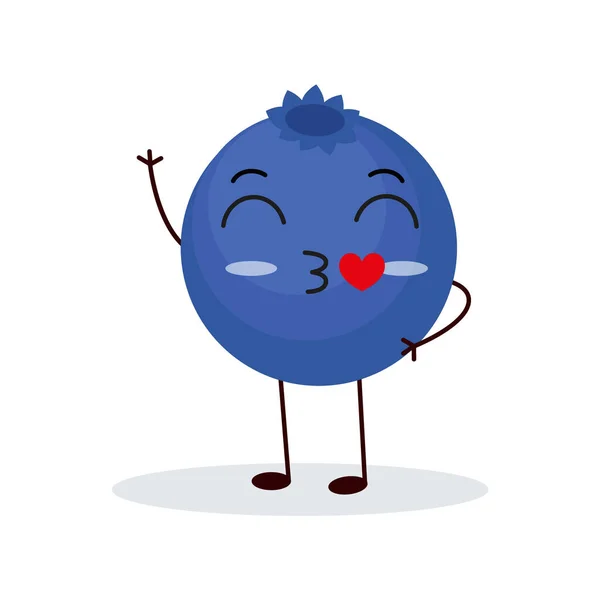 Niedlich Glücklich Blueberry Charakter Lustiges Frucht Emoticon Flachen Stil Folge — Stockvektor