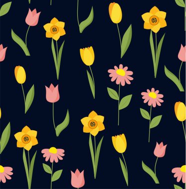 Laleler ve nergislerle kusursuz bahar deseni. Eps 10