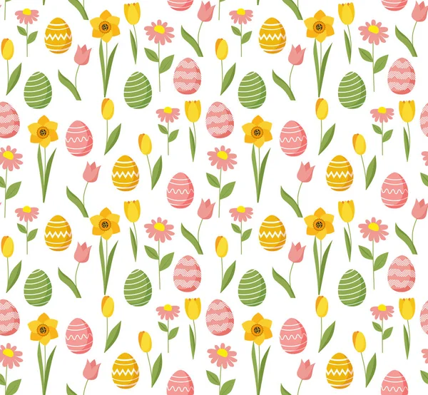 Easter Seamless Pattern Flowers Eggs Eps — Stock Vector