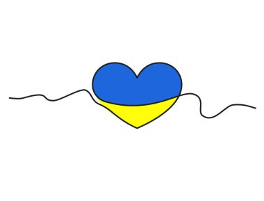 Ukrayna 'nın kalp çizgisi Ukrayna ulusal bayrağının sarı ve mavi fırça darbeleriyle çizilmiş. Basit bir el çizgisi. Ukrayna halkını destekleyin. Vektör çizimi. Eps 10