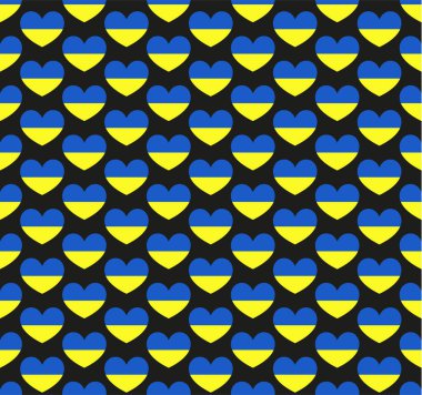 Ukrayna 'nın kusursuz vektör arkaplanı. Kalp Ukrayna ulusal renklerini mavi sarıya dönüştürür. Tekrar eden düzen. Ukrayna 'yı destekleyin. Eps 10