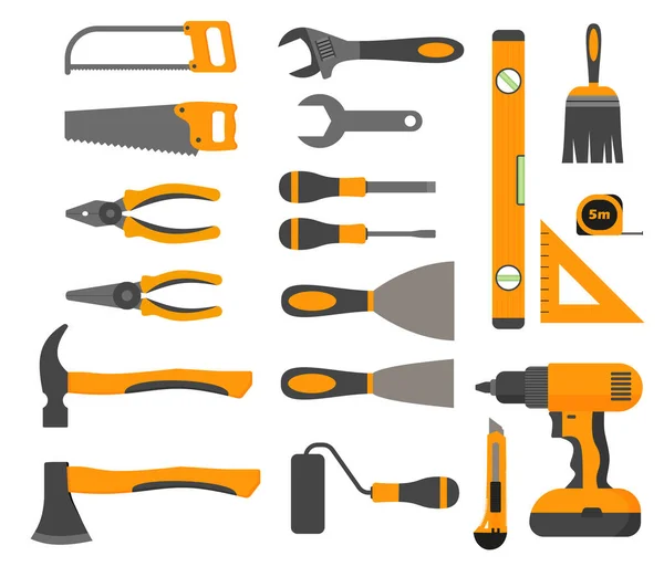 Εργαλεία Ξυλουργικής Flat Design Concept Συλλογή Κίτρινων Εργαλείων Εργασίας Που — Διανυσματικό Αρχείο