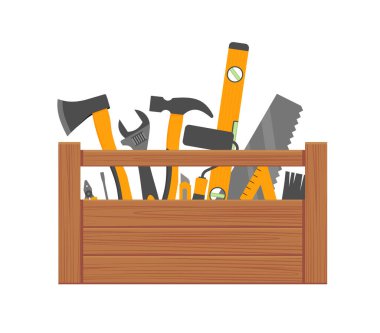 Onarım ve inşaat araçları vektör kavramı. İnşa, tornavida ve ingiliz anahtarı için alet çantası çizimi Eps 10