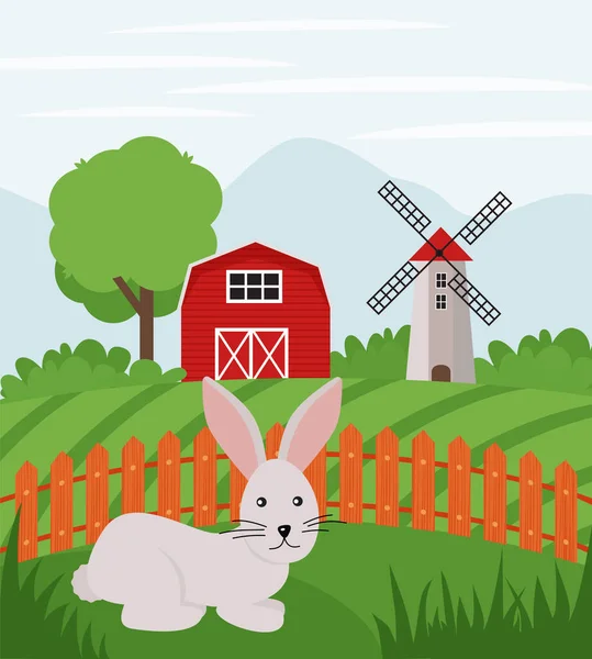 Lapin Ferme Sur Les Terres Agricoles Paysage Rural Illustration Vectorielle — Image vectorielle