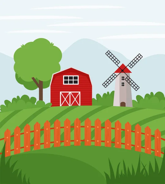 Âne Ferme Sur Les Terres Agricoles Paysage Rural Illustration Vectorielle — Image vectorielle