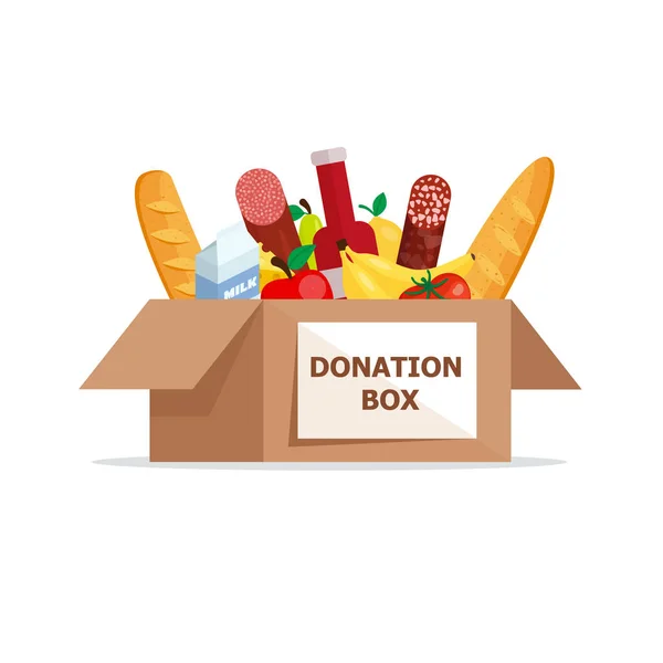 Food Grocery Donation Concept Charity Food Donation Needy People Volunteering — Stock Vector