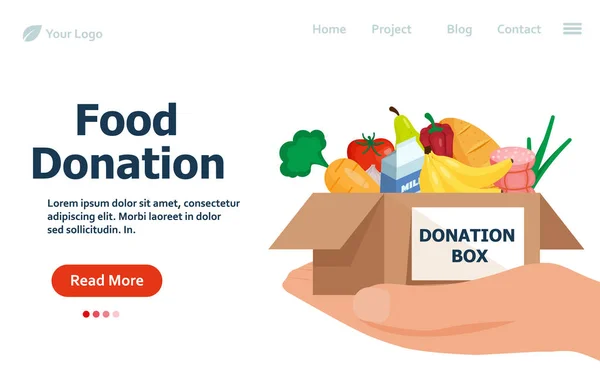 Food and grocery donation concept. Charity, food donation for needy people. Volunteering donate with nutrition products. Vector web banner. Eps 10