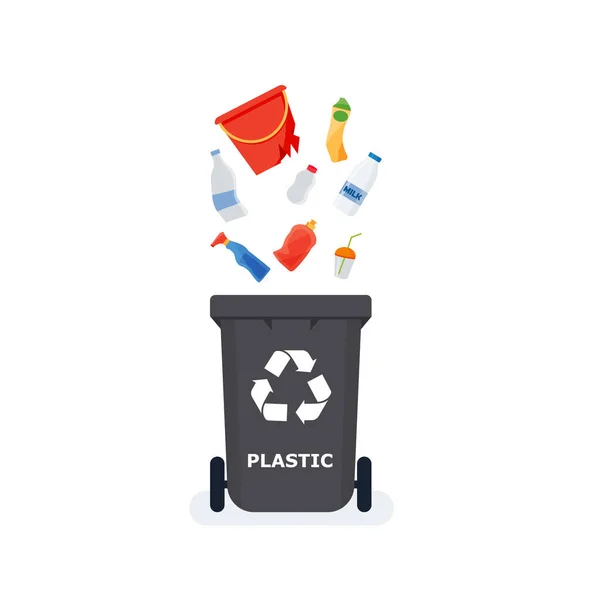 Ayrımcılık Çöpleri Maddelere Göre Ayırıp Renkli Çöp Kutularına Yazıyorlar Atık — Stok Vektör
