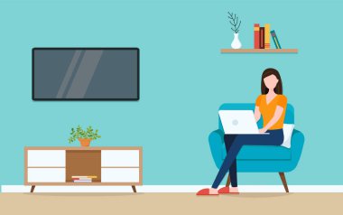 Bilgisayarlarla çalışan bir kadın, ev ofisi ya da serbest çalışan. Kendi ofisinde bilgisayar ve öğrenci işleri için çalışan bir şirket çalışanı olabilir. Servis, çağrı merkezi ve destek. Eps 10