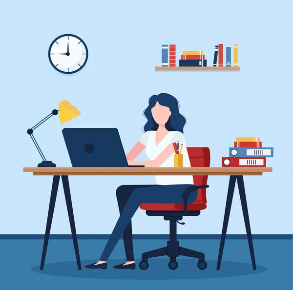 Young Woman Secretary Working Computer Office Workflow Process Administrative Administration — Vector de stock