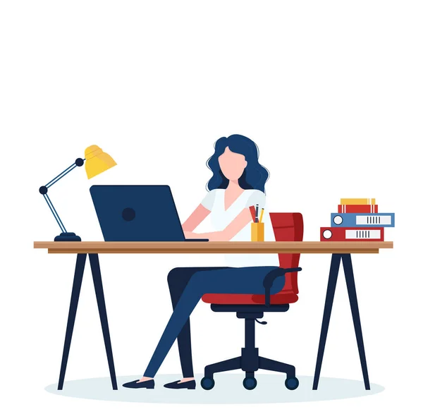 Young Woman Secretary Working Computer Office Workflow Process Administrative Administration — Vector de stock