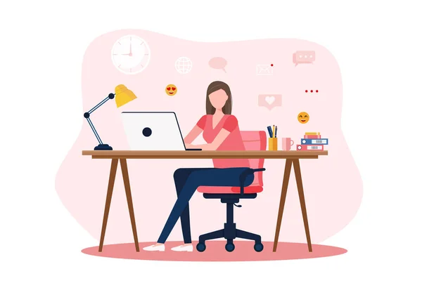 Young Woman Secretary Working Computer Office Workflow Process Administrative Administration — Vector de stock