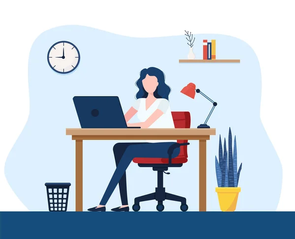 Young Woman Secretary Working Computer Office Workflow Process Administrative Administration — Vector de stock