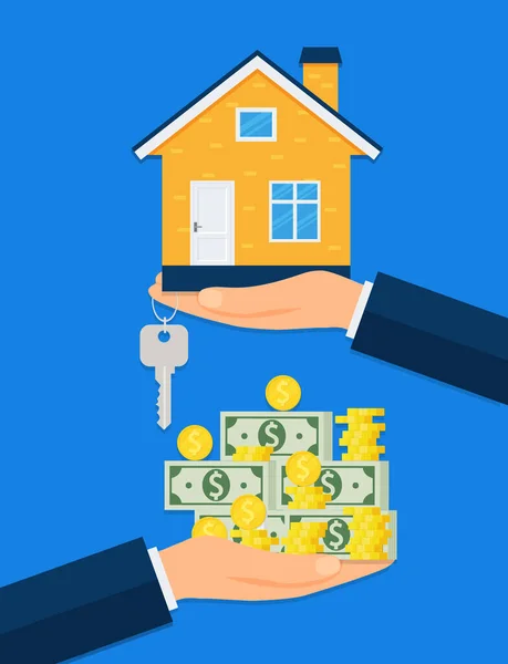 Buying New Home Real Estate Agent Gives Home Keychain Buyer — 스톡 벡터
