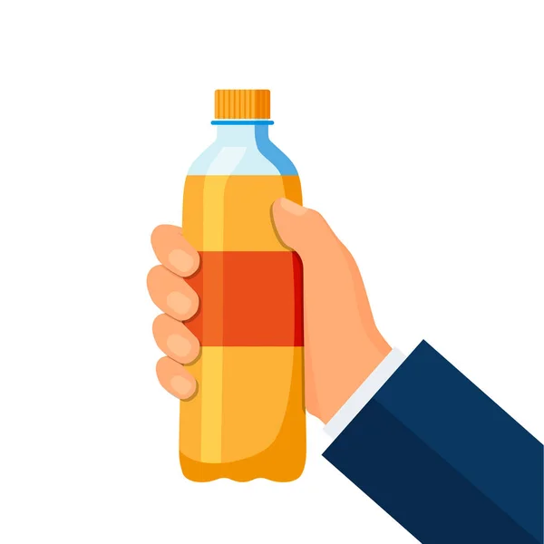 Пластикова Пляшка Содової Тримається Руці Векторні Ілюстрації Плоскому Стилі Епс — стоковий вектор