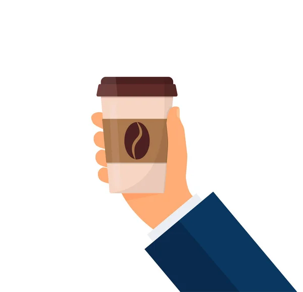 熱いコーヒーカップを持つビジネスマンの手 ビジネスコーヒーショップ フラットデザインEps — ストックベクタ