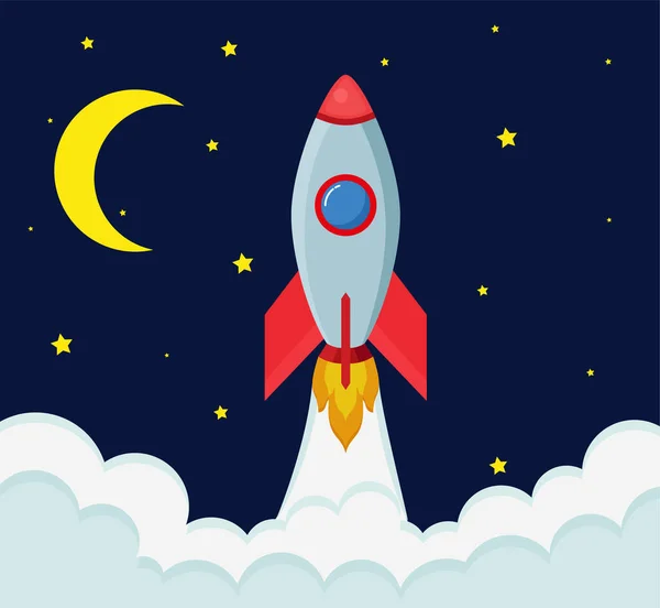 Rocket Ship Flat Style Vector Illustration Flying Rocket Space Travel — Stock Vector