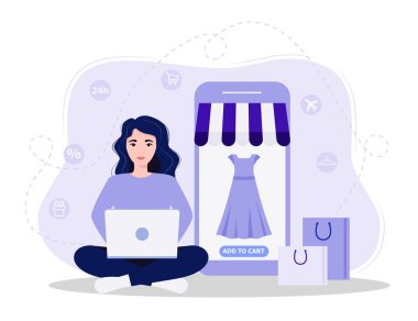 Çevrimiçi alışveriş konsepti illüstrasyon, web şablonları, düz tasarım vektör posteri 10