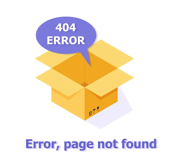 Erreur 404 Conception Vectorielle Mise Page Avec Boîte Vide Page — Image vectorielle