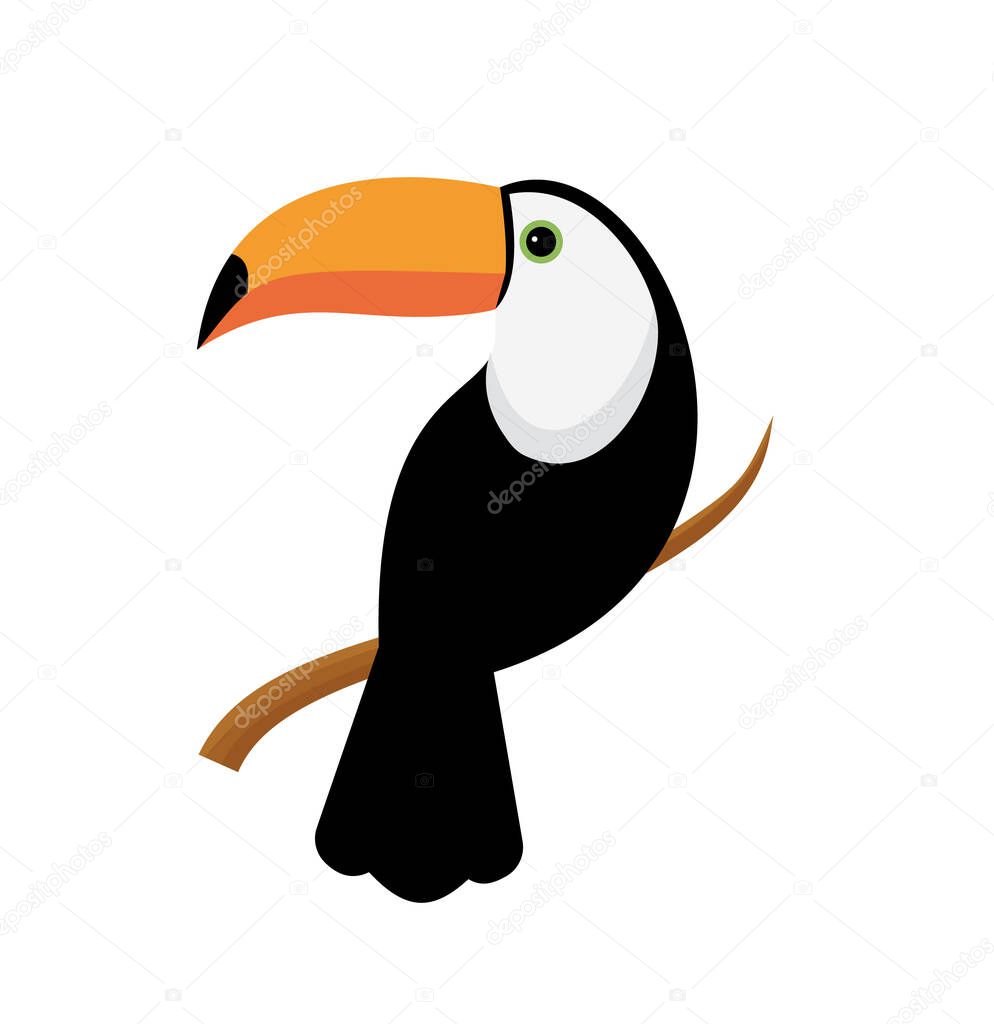 Vector image of a bright tropical Toucan bird on a white background. Colorful icon of tropical nature. Eps 10