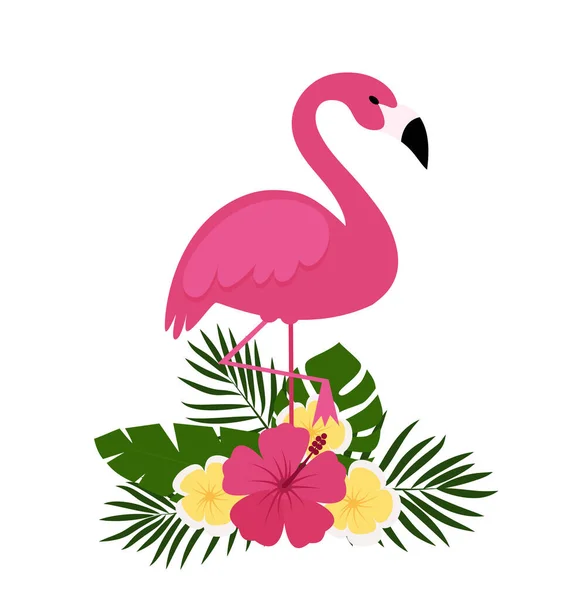 Zomer Ansichtkaart Achtergrond Met Tropische Planten Bloemen Flamingo Voor Typografische — Stockvector